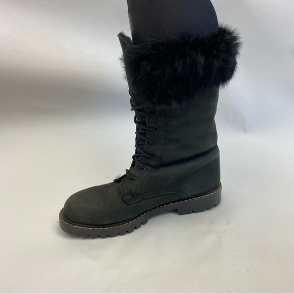 Sorel Rabbit Fur Shearling Lined Black Lace-Up Boots Made in Canada SZ 10 - Picture 5 of 10